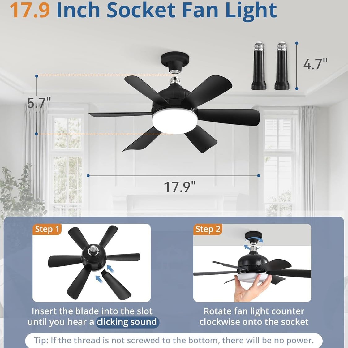 18-inch Straight Leaf Fan Lamp Remote Control Variable Light With Three Colors Mute Fan