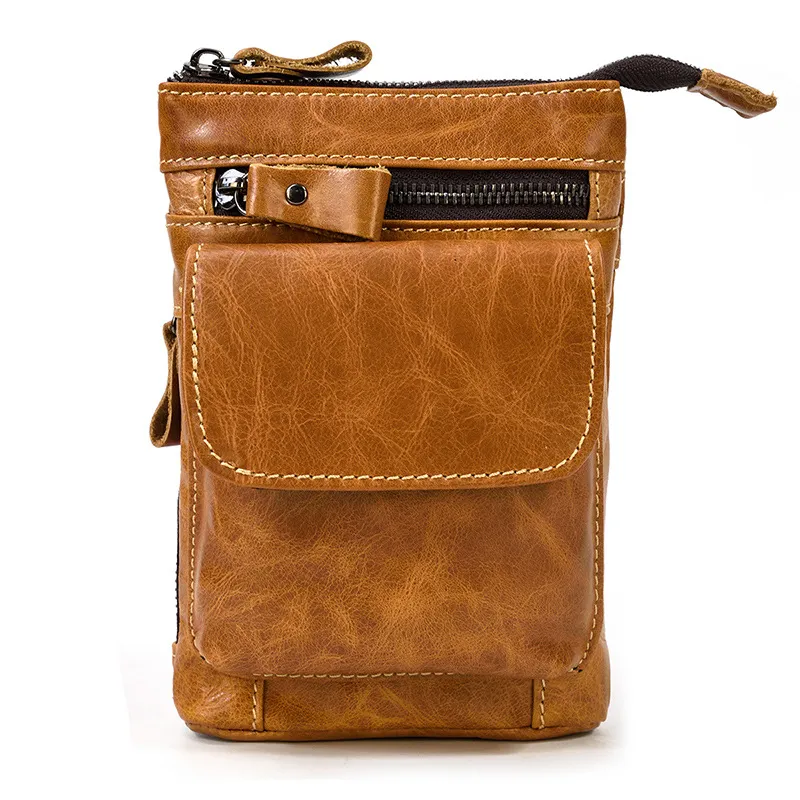 Men's Leather Belt Bag Crazy Horse Leather Crossbody Bag - Brown