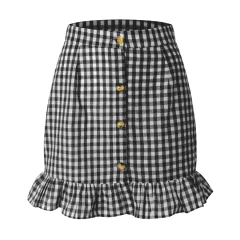 Women's Plaid Lotus Leaf Skirt High Waist - Black - View 1