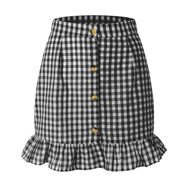 Women's Plaid Lotus Leaf Skirt High Waist Black - Shop at LoveMi