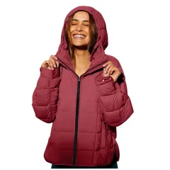 Women's Polyester Hooded Loose Sports Cotton Jacket - Wine - View 1