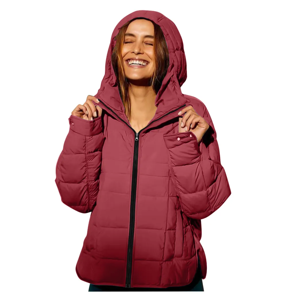 Women's Polyester Hooded Loose Sports Cotton Jacket - Wine