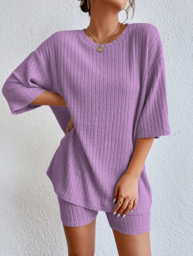 Fashion Casual Solid Color Shorts Suit Violet M - Shop at LoveMi