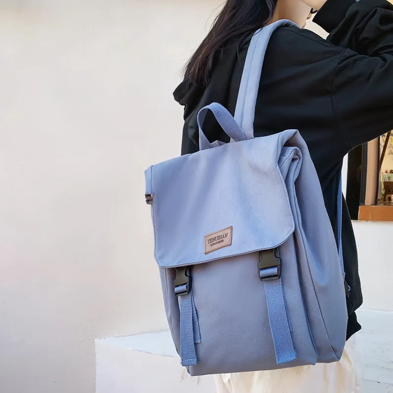 Canvas Schoolbag Girls College Students Junior High School - Blue