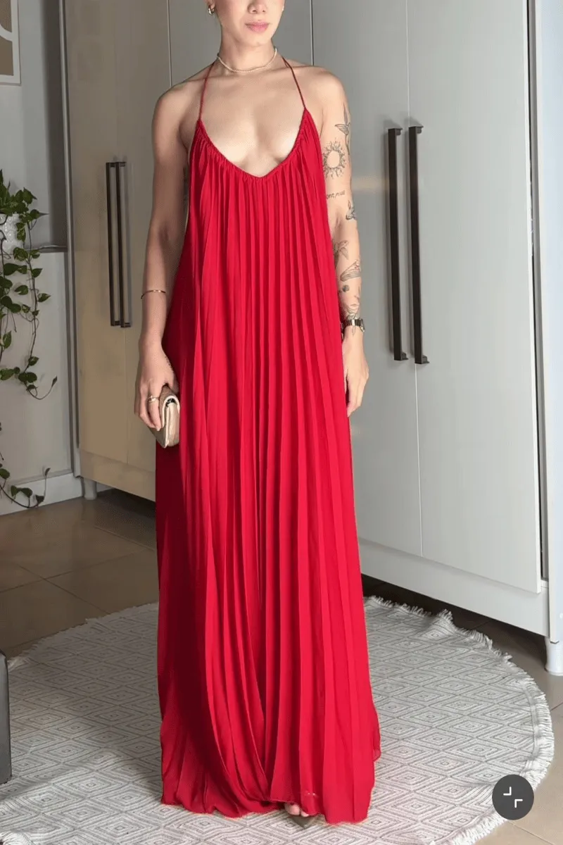 Slimming Figure-flattering Dress Fashionable And Minimalist Long Skirt - Red
