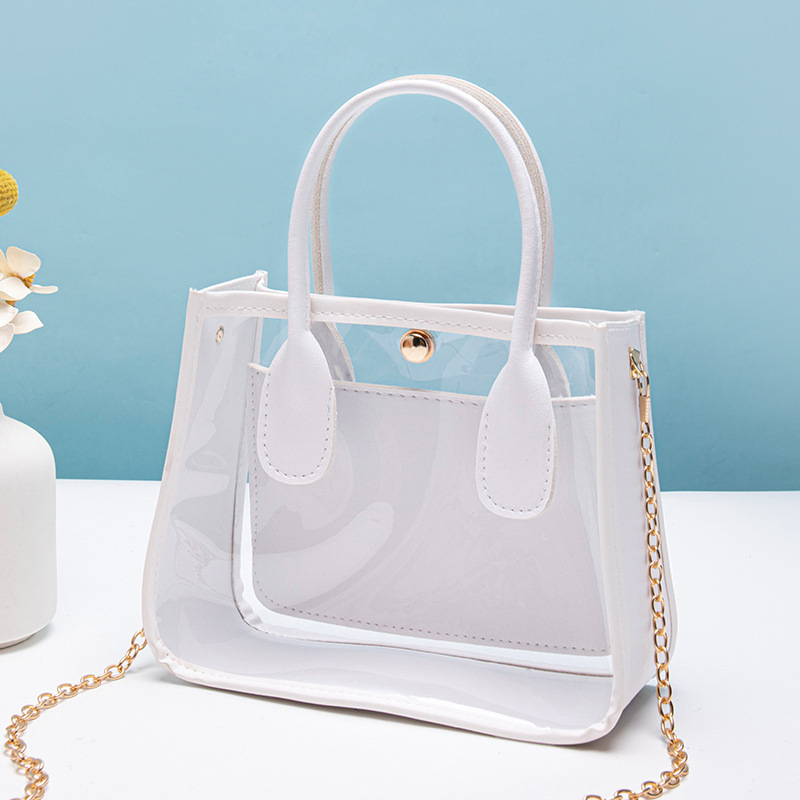New Transparent PVC Handbag With A Leather Chain