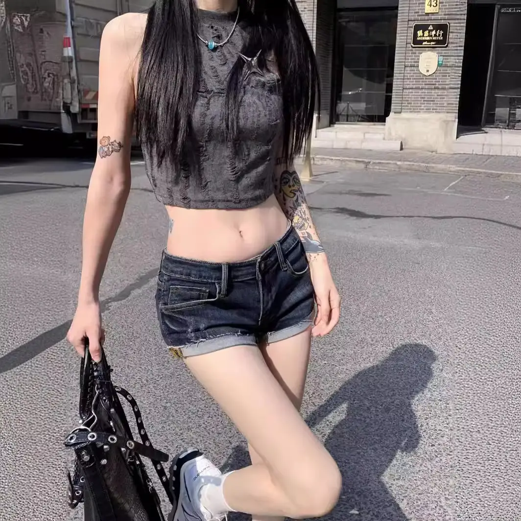 American-style Vintage Spicy Girl Denim Ultra-short Shorts For Women