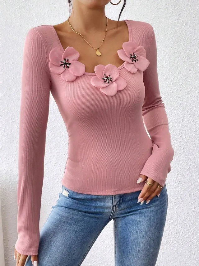 European And American Fashion Casual Scoop Knitted Top Pink - Shop at LoveMi
