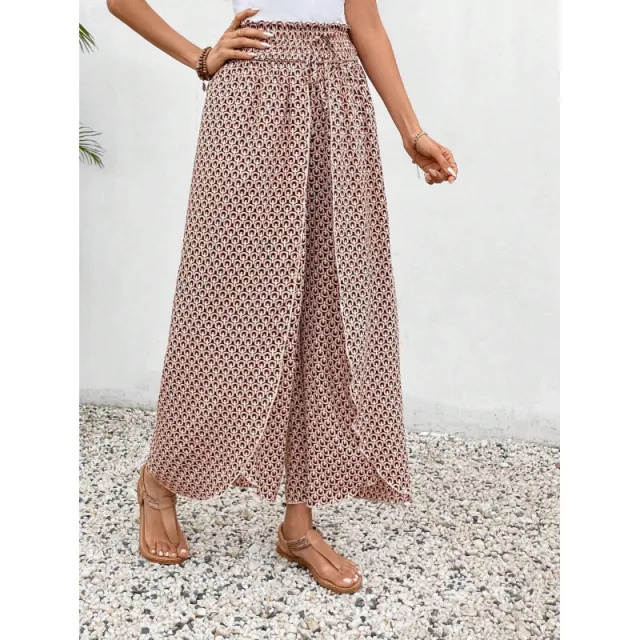 New Fashion All match Floral Wide leg Pants Skin Color - Shop at LoveMi