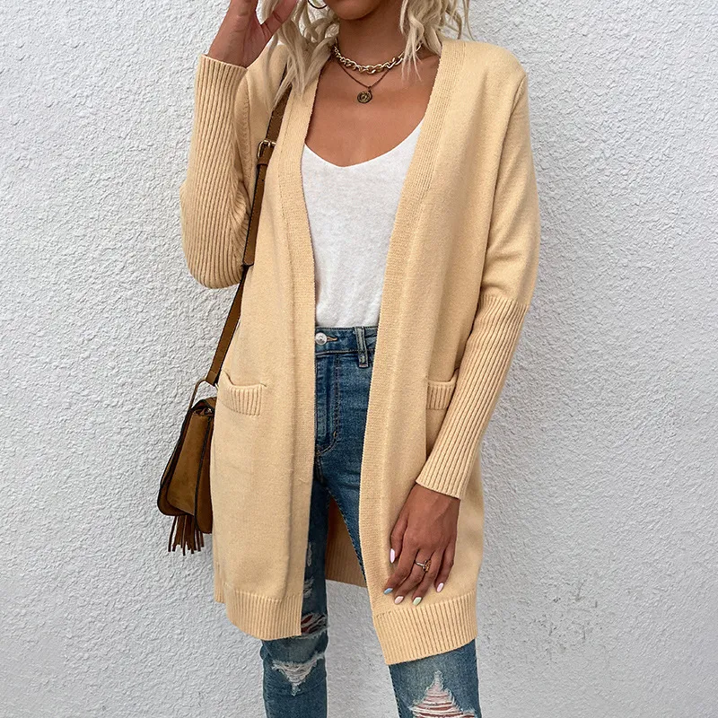 Solid Color Pocket Sweater Autumn And Winter Sweater Women's Cardigan Coat