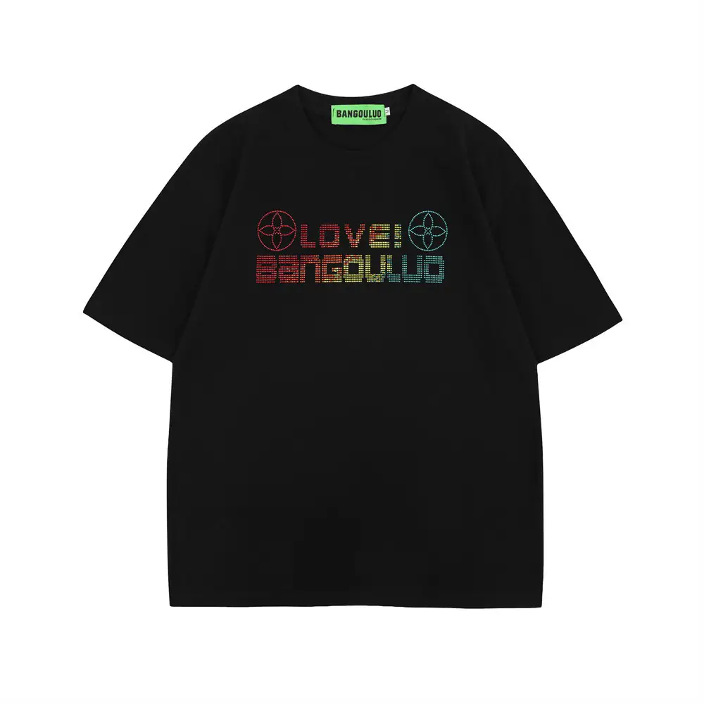 Rhinestone Letter Short Sleeve T-shirt European Hip Hop