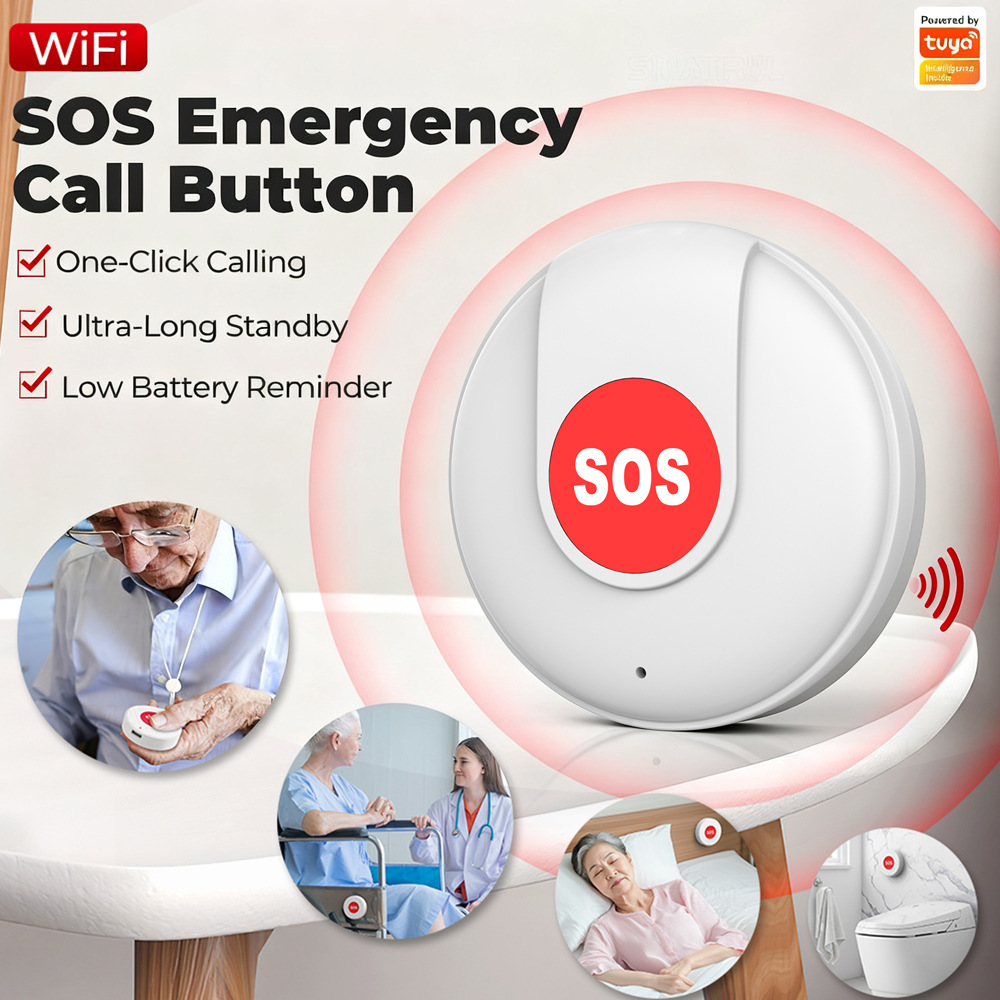 Tuya WiFi Smart SOS Emergency Button - Wireless Security Panic Switch with Rechargeable Battery App Scene Linkage Alarm — 1