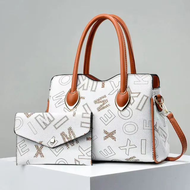 Elegant Letter Large Capacity Shoulder Crossbody Portable Tote Bag White - Shop at LoveMi