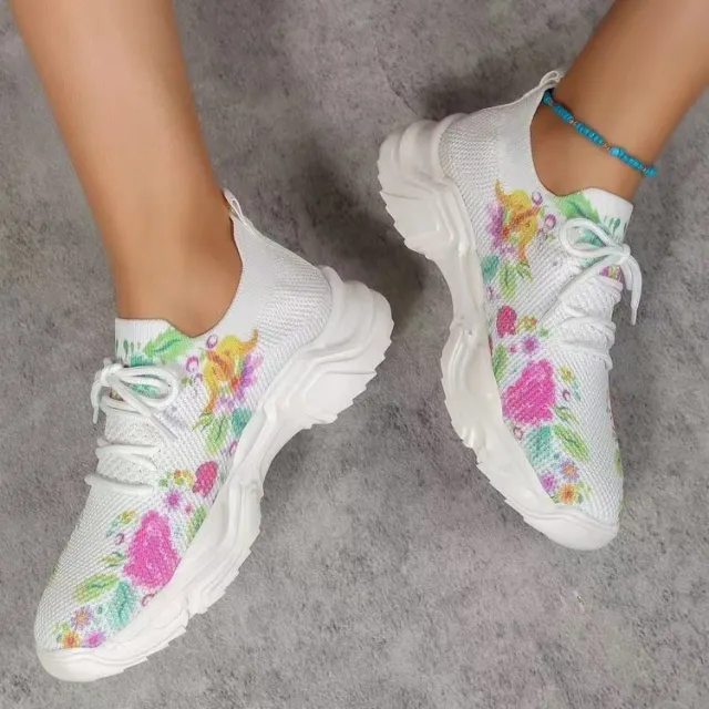 Flyknit Casual New Running 3D Printed Flowers Slip on Light Running Shoes Purple - Shop at LoveMi