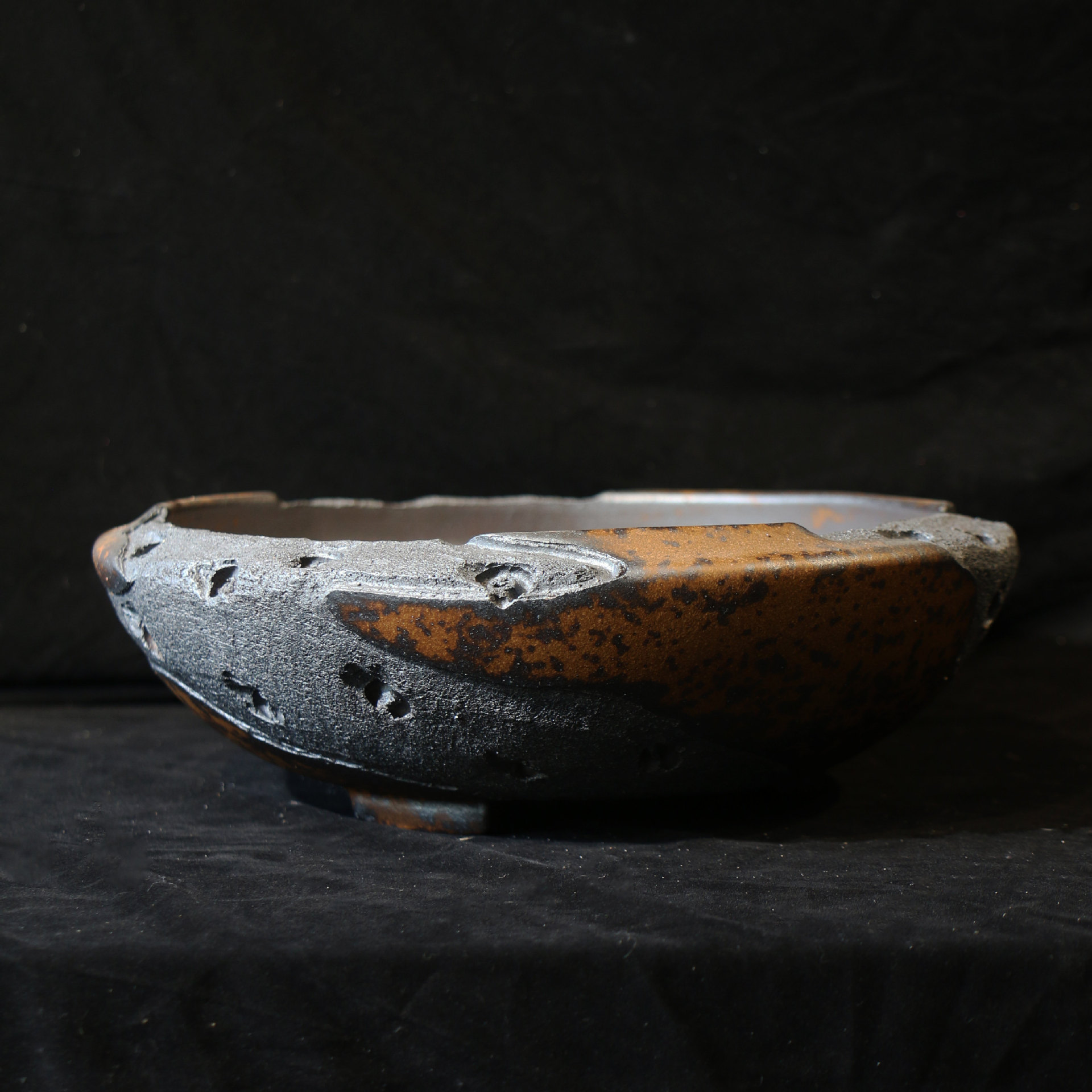 Wood-fired Antique-style Entirely Handcrafted Purple Clay Flower Pot