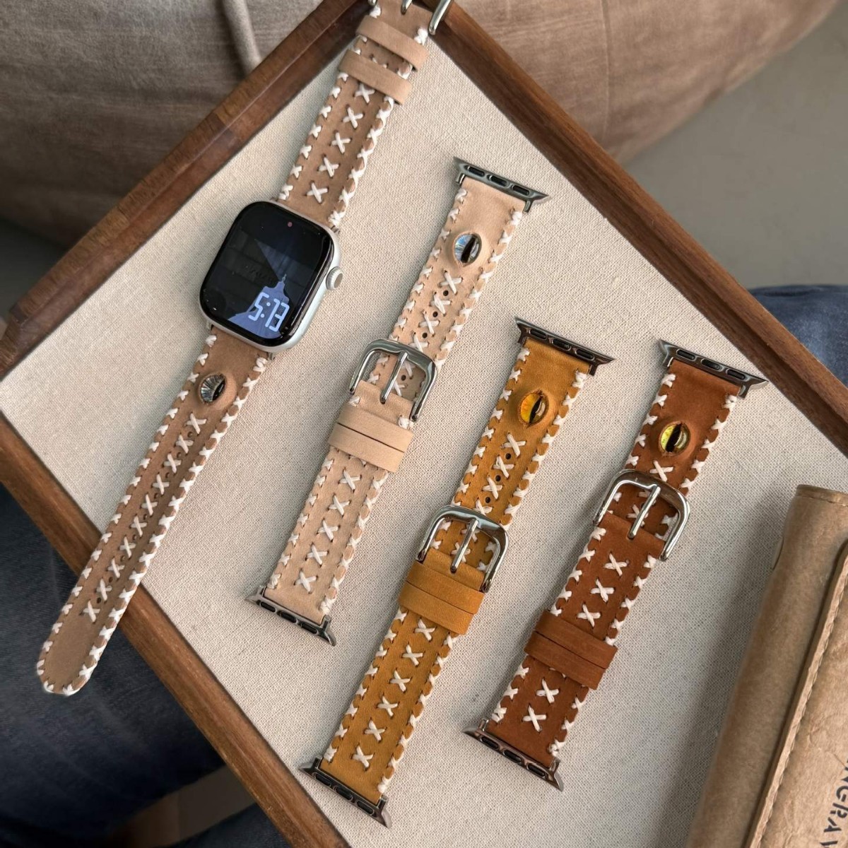 Fashionable Cat-eye Glazed Handmade Stitched Watch Strap