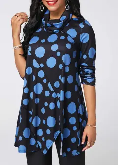Fashion Autumn And Winter Stitching Irregular Long Sleeve T-shirt For Women - Blue - View 1