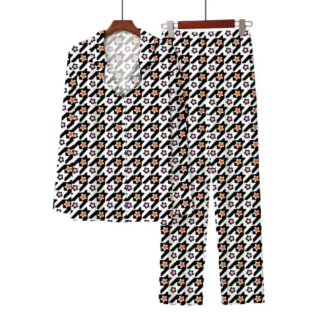 European And American Style 3D Digital Printed Button up Shirt Comfortable Pajama Pants Color 5 S - Shop at LoveMi