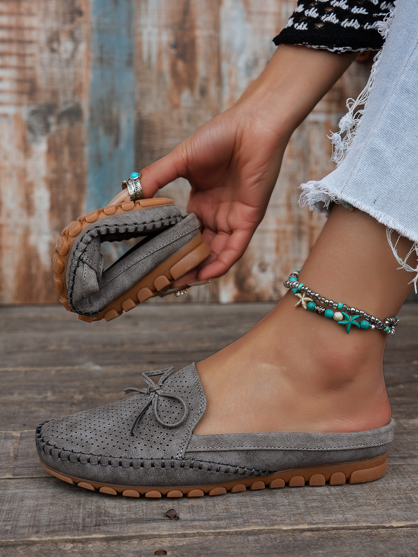 Slip-On Flat Loafers – side view Pink