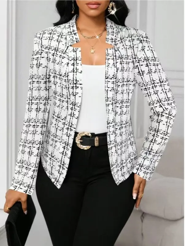 Women's Fashion Graceful Personality Plaid Coat White - Shop at LoveMi