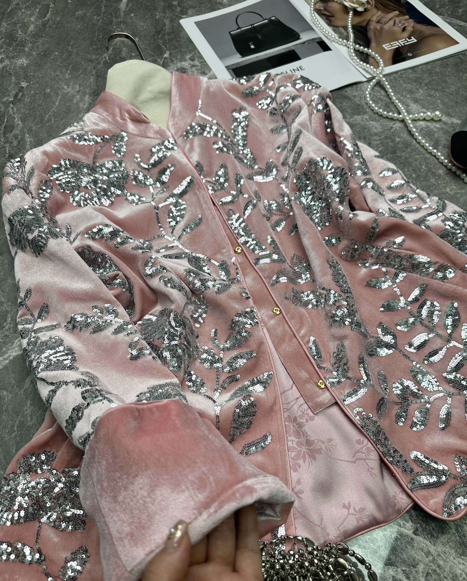 Velvet Heavy Industry Sequin Retro Elegant Elegant Chinese Style Stand Collar Coat