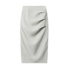 Retro Pleated Design Casual Temperament Midi Skirt - Gray Apricot - View 1