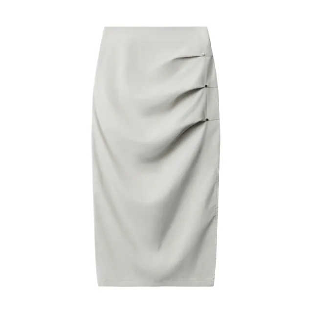 Retro Pleated Design Casual Temperament Midi Skirt Gray Apricot - Shop at LoveMi