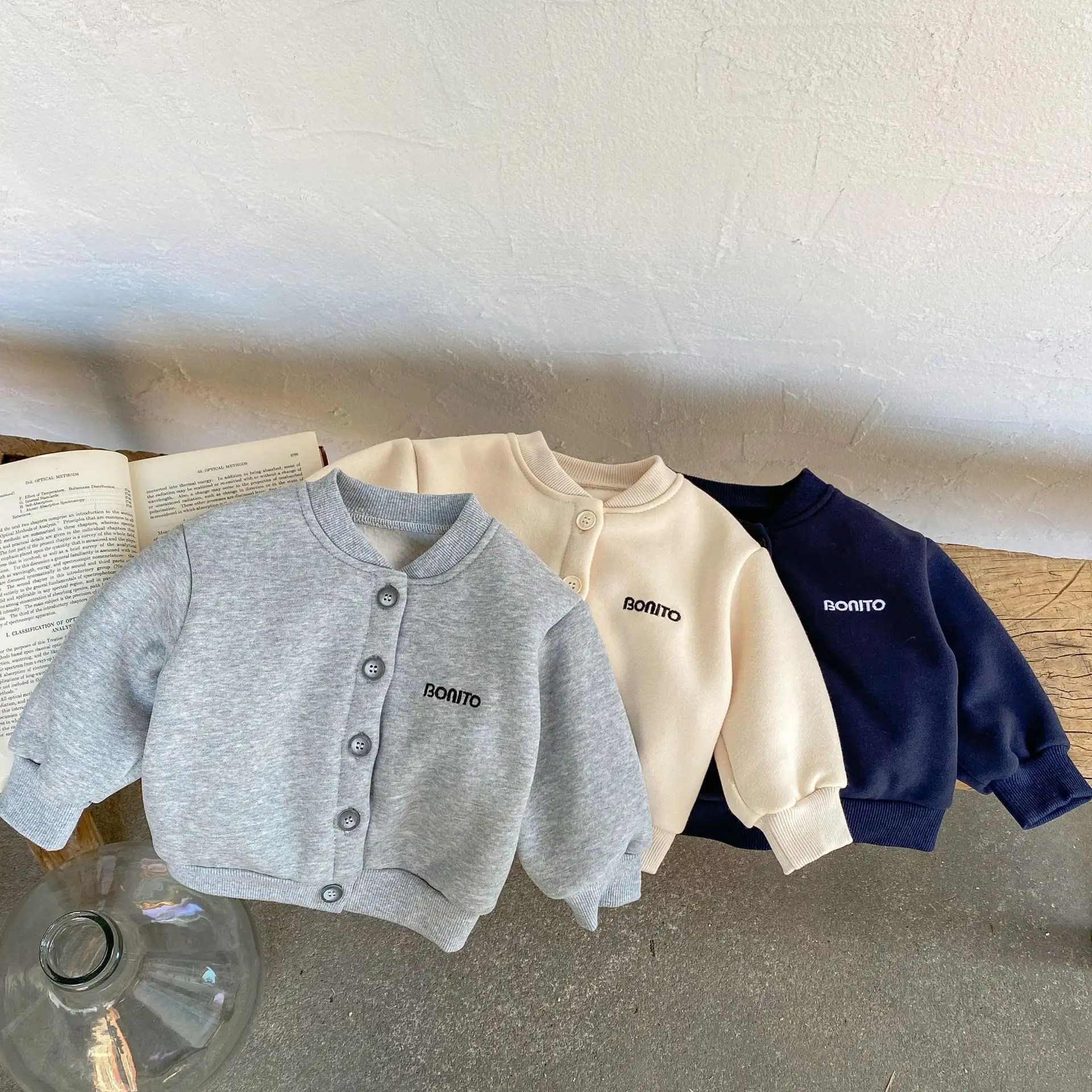 Ins Children's Breasted Cardigan Sweater Fleece-lined Embroidery Letter Coat