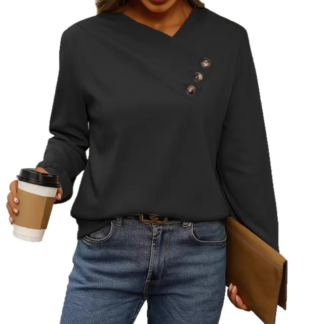 Women's Casual V neck Long Sleeve Pullover Regular Sweater Black - Shop at LoveMi