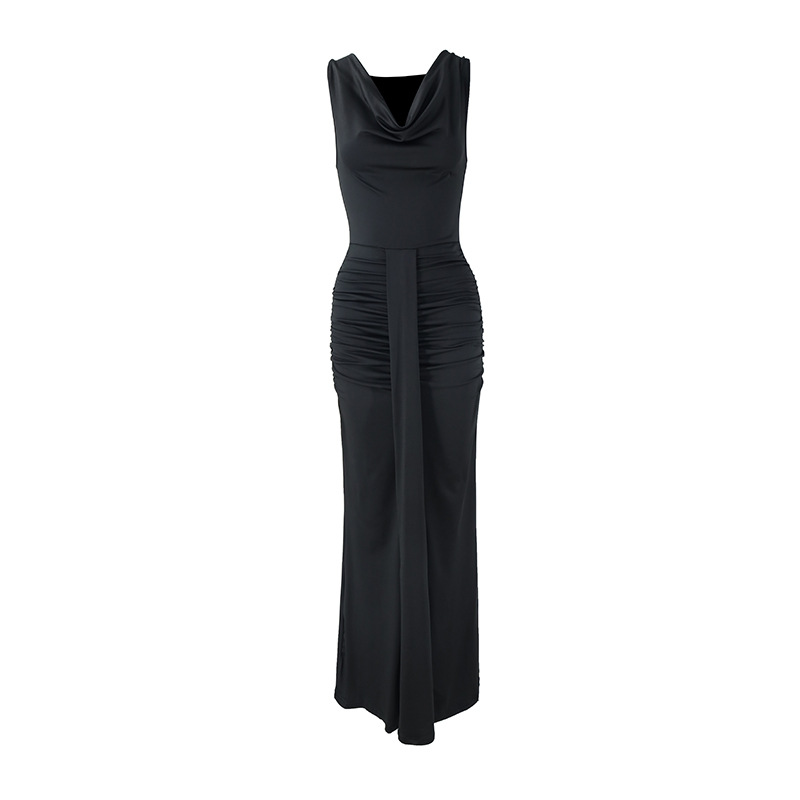 V neck Figure hugging Pleated Evening Gown Black - Shop at LoveMi