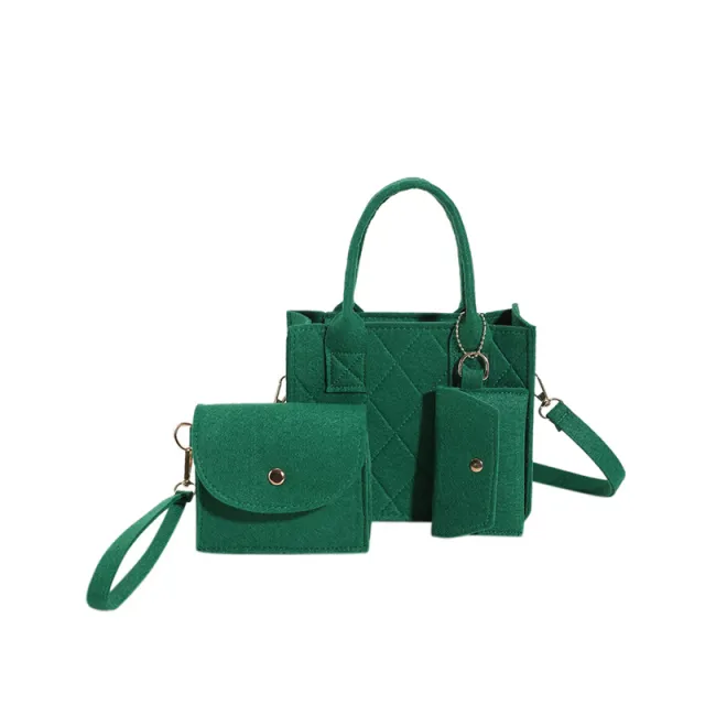 Felt Diamond Plaid Solid Color Portable Small Square Bag Green - Shop at LoveMi