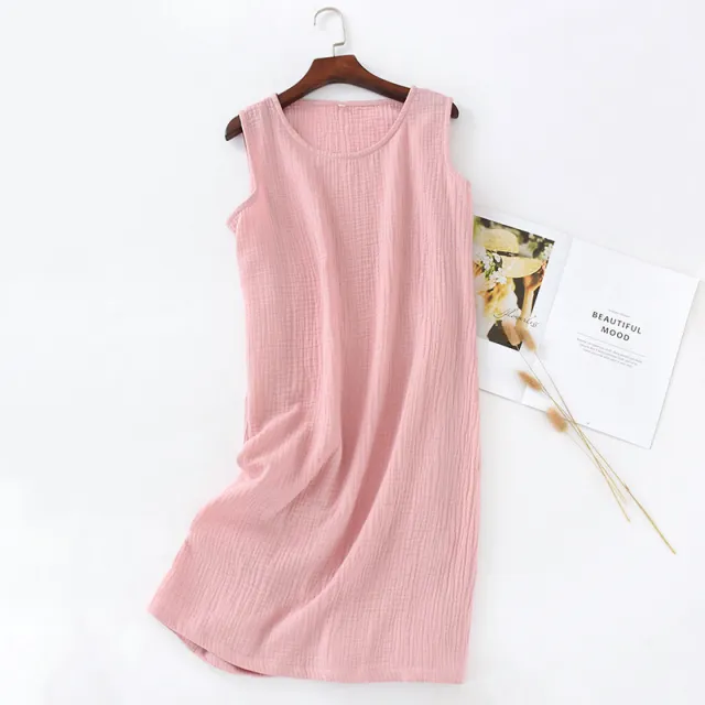 Sleeveless Home Midi Skirt Loose Solid Color Temperament Dress Pink - Shop at LoveMi