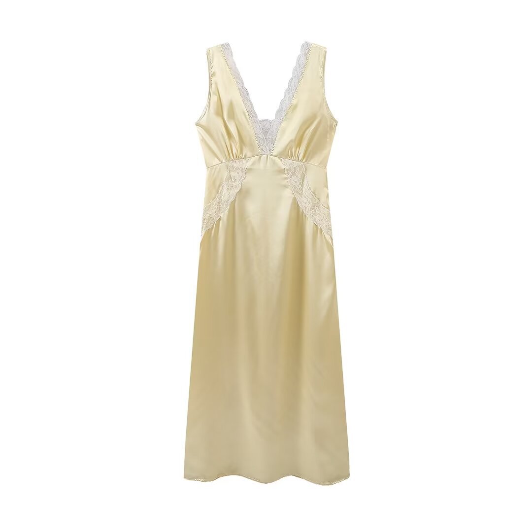 Women's Graceful And Fashionable Lace V-neck Lace Stitching Sleeveless Dress