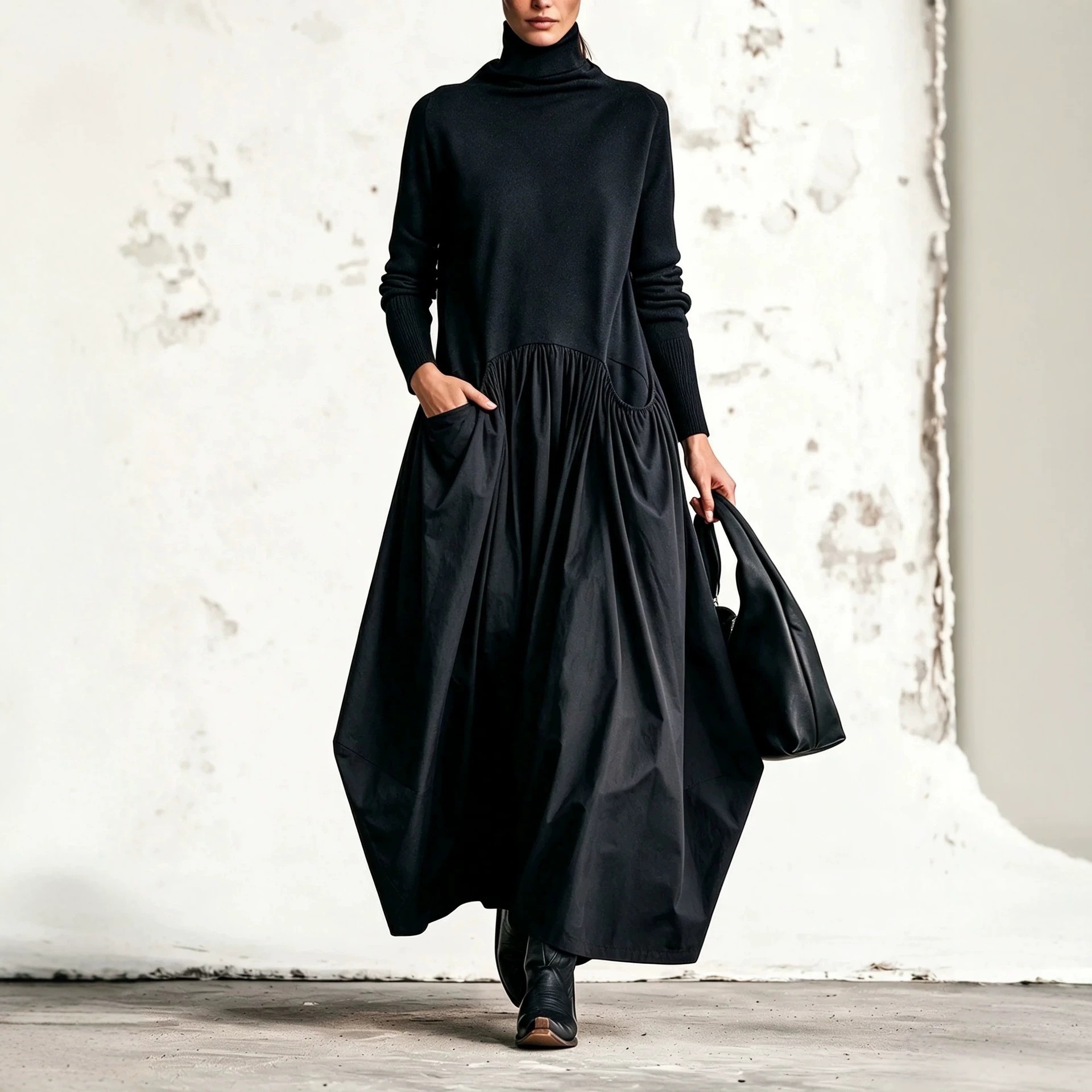 Women's Turtleneck Solid Color Knitted Dress