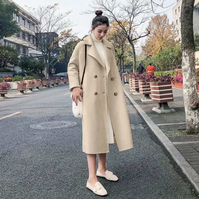 Petite Women's Wool Coat With Notched Lapel Apricot - Shop at LoveMi