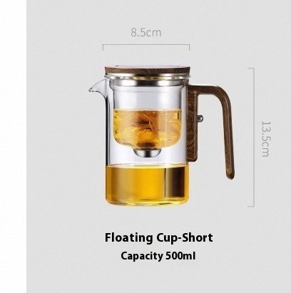 One Click Magnetic Teapot - Glass Tea Pot with Water Separation, Wooden Handle,