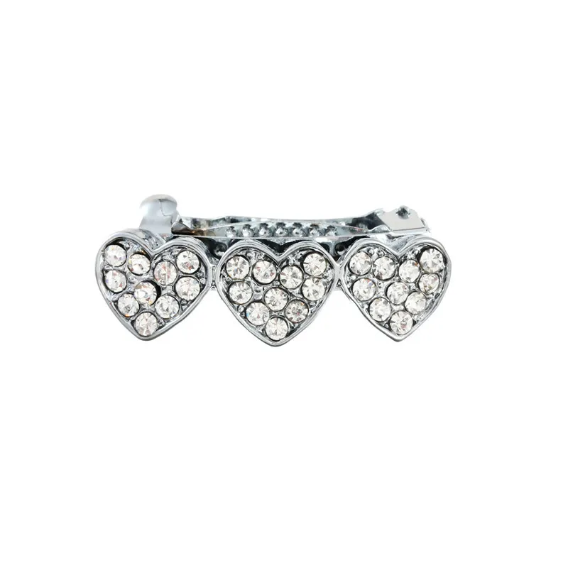 Rhinestone Alloy Peach Heart Barrettes Dog Pet Ornament - White