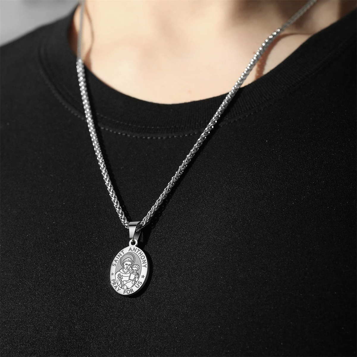 Double-Sided Portrait Medal Cross Stainless Steel Pendant Necklace For Men And Women