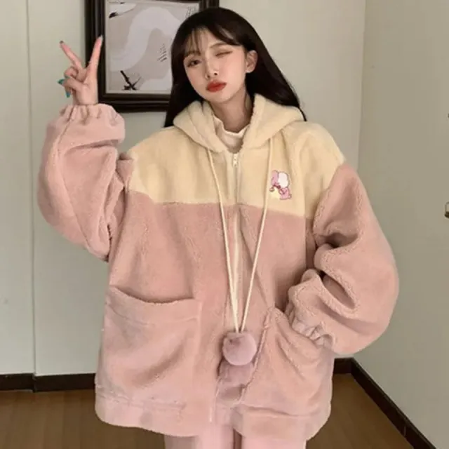 Fleece lined Thickened New Loose All matching Lazy Style Lambswool Western Style Warm Coat For Women Pink - Shop at LoveMi