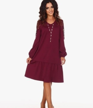 Round Neck Long Sleeve Hollow Lace Sleeve Slim Fit Patchwork Dress