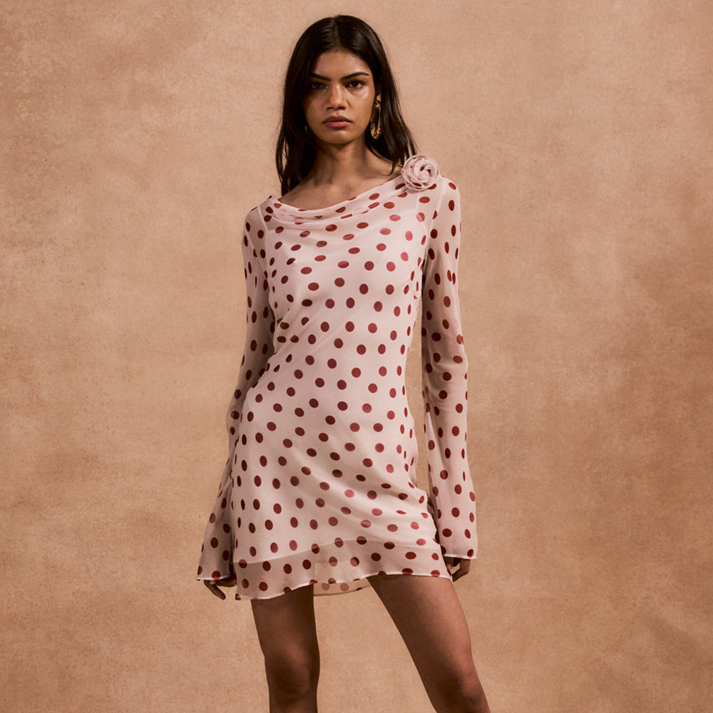 Sexy Scoop-Neck Backless Polka-Dot Chiffon Dress