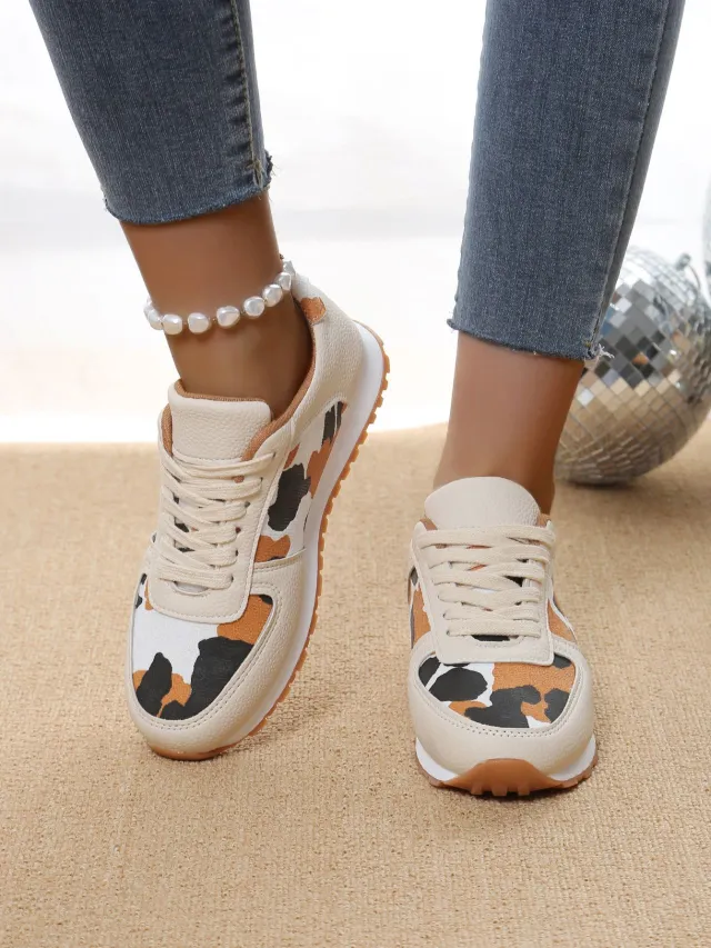 European And American Style Round Toe Thick Soled Color Blocked Low Top Sneakers Beige - Shop at LoveMi