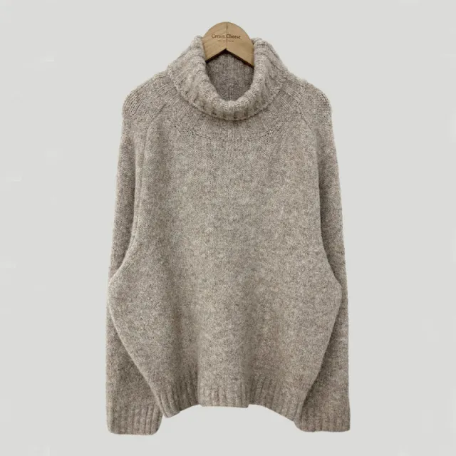 Retro Turtleneck Warm Pullover Bottoming Sweater Loose Outer Wear Oatmeal Color - Shop at LoveMi