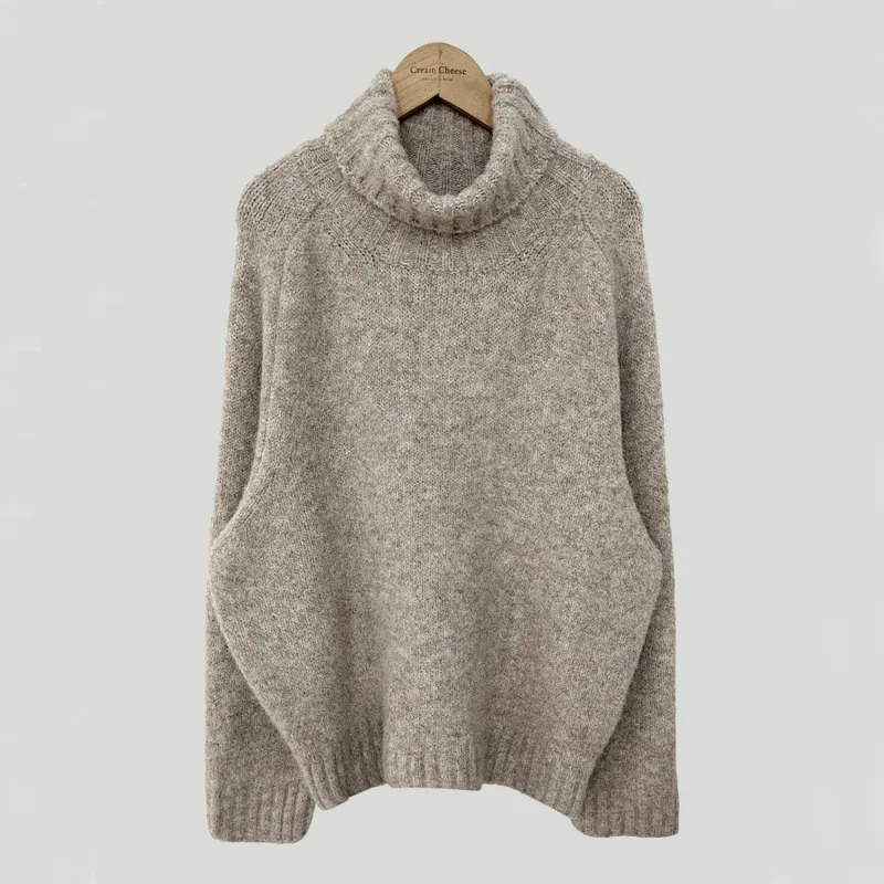 Retro Turtleneck Warm Pullover Bottoming Sweater Loose Outer Wear - Oatmeal Color