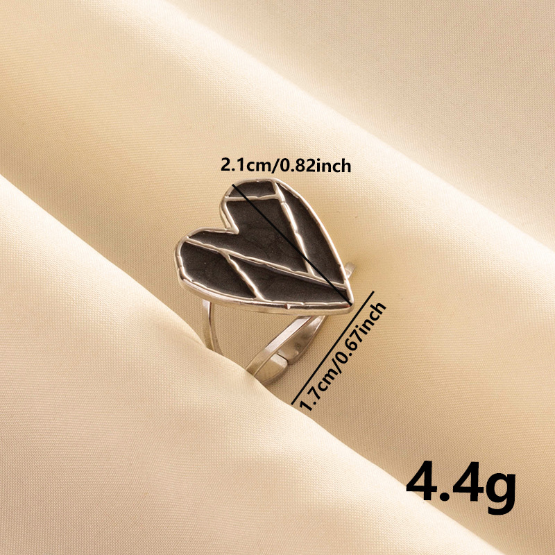 Women's Stainless Steel Retro Heart-shaped Oil Dripping Open Ring
