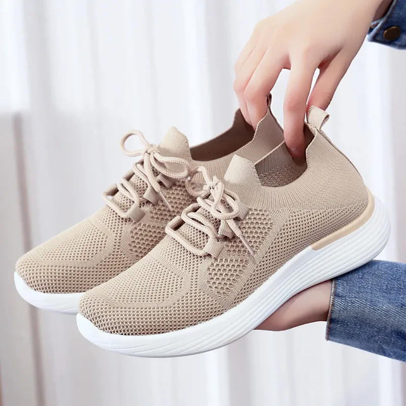 Sneaker Mesh Flying Breathable Comfortable Casual Shoes - Khaki