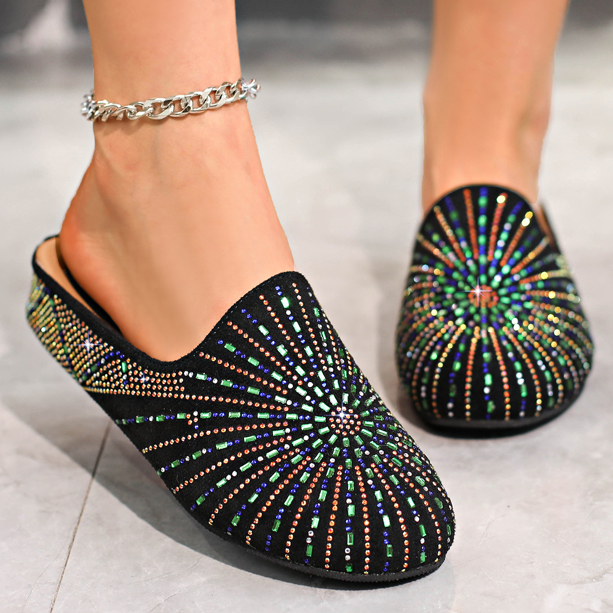Rhinestone Flat Mule