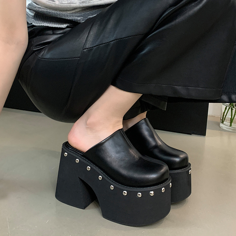 AutumnWinter Ultra-high-heeled Platform Chunky-heel Closed-toe Slippers