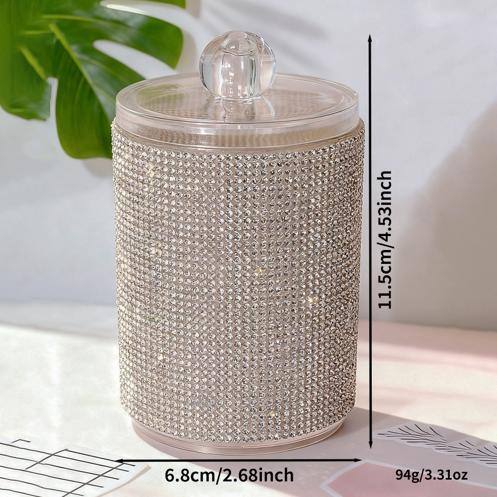 Diamond-Embellished Cotton Swab Storage Container