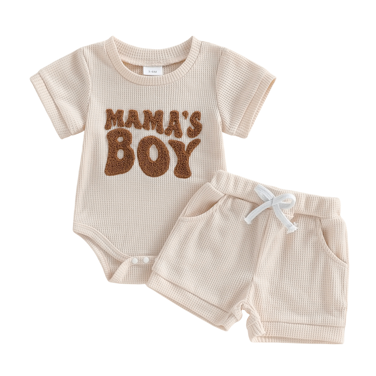Baby Boy Short-Sleeve Embroidered Letter Romper And Shorts Two-Piece Set